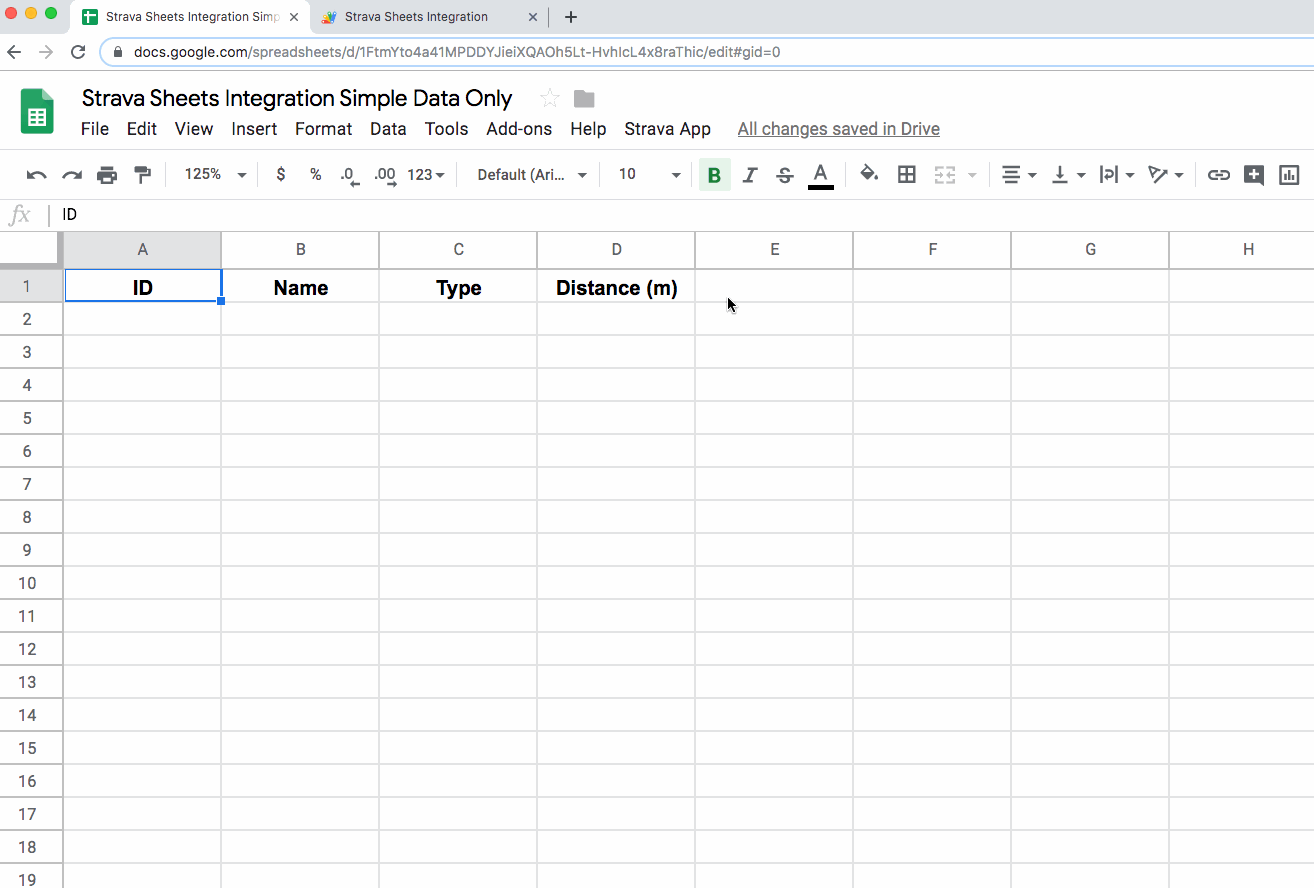 dữ liệu Strava sẽ xuất hiện trong Google Sheets